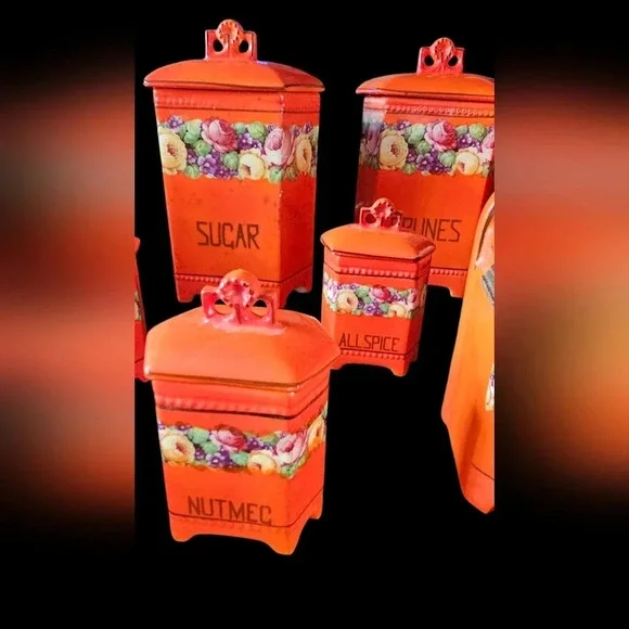 Vintage Czechoslovakia Porcelain Kitchen Canisters - 6 Small / 6 Large / 1 Salt  - Picture 4 of 16